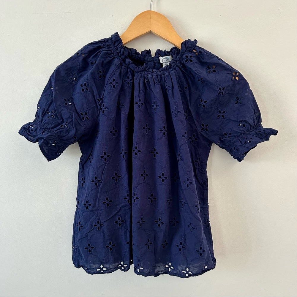Croft & Barrow Women's Lined Eyelet Short Sleeve Navy Blouse